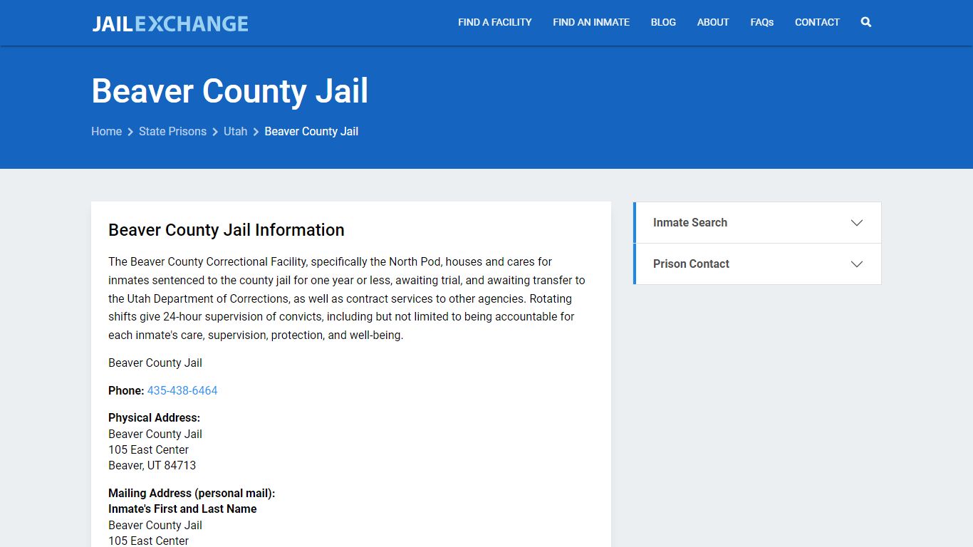 Beaver County Jail Inmate Search, UT - Jail Exchange